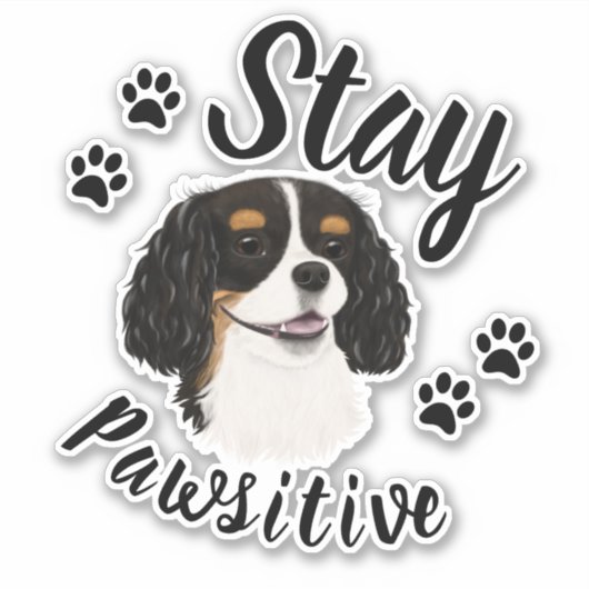 Blijf Pawsitive Tri Cavalier King Charles Sticker (Voorkant)