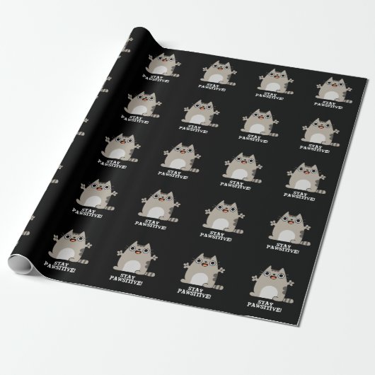 Blijf poositief Funny Cat Pun Dark BG Cadeaupapier (Uitgerold)