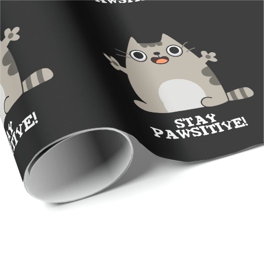 Blijf poositief Funny Cat Pun Dark BG Cadeaupapier (Rol Hoek)
