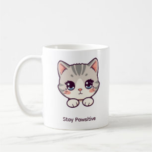 Blijf Positief Grappige Kawaii Kat Persoonlijke Koffiemok