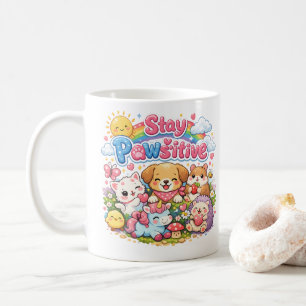 Blijf Positief Moppige Kawaii Dieren Koffiemok