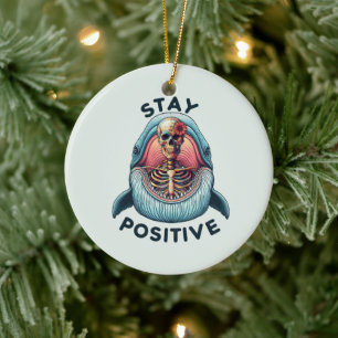 Blijf positief - Skelet en Whale Keramisch Ornament