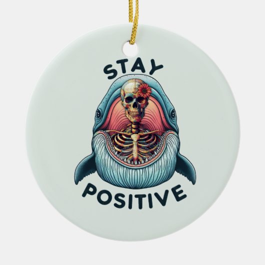 Blijf positief - Skelet en Whale Keramisch Ornament (Voorkant)