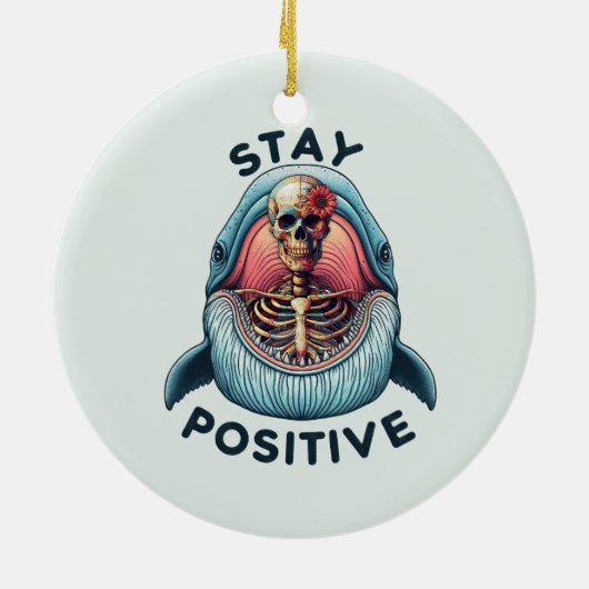 Blijf positief - Skelet en Whale Keramisch Ornament (Achterkant)
