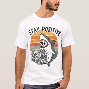 Blijf Positief Skelet Haai Zonsondergang T-shirt