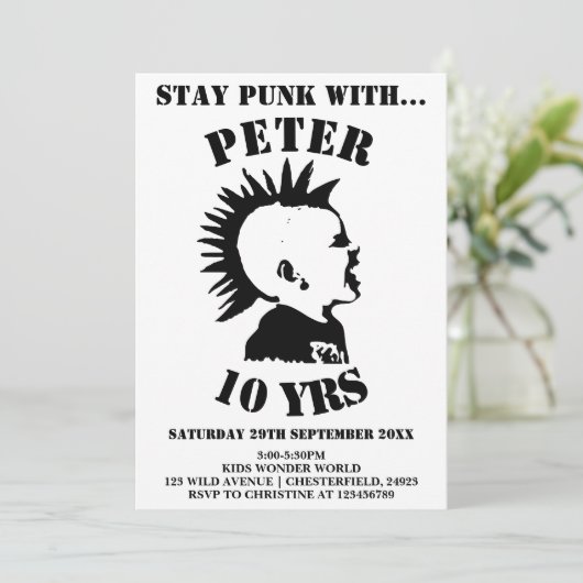 Blijf PUNK Jongens Verjaardagsfeest Uitnodigingska Kaart (Staand voorkant)