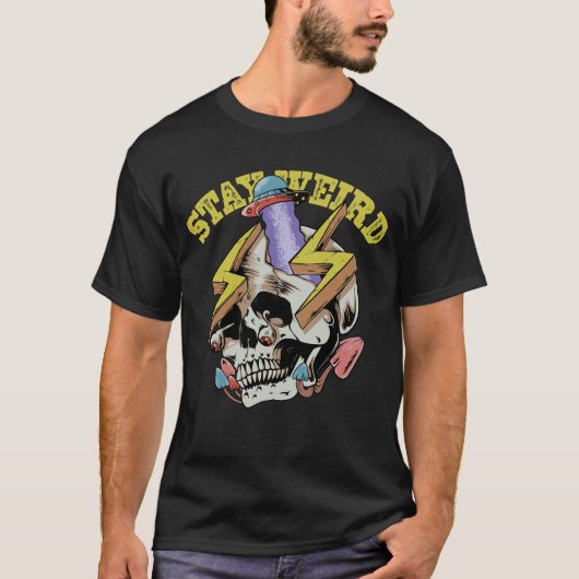 Blijf raar Skull UFO Illustratie T-shirt (Voorkant)