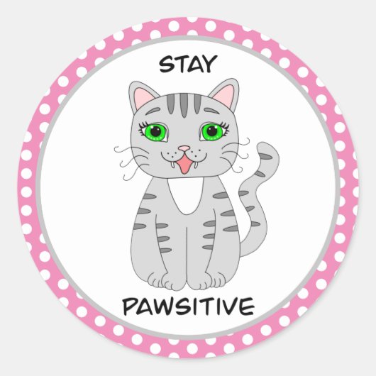 Blijf rustig | Cute Gray Cat Pun Ronde Sticker (Voorkant)