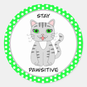 Blijf rustig   Cute Gray Cat Pun Ronde Sticker