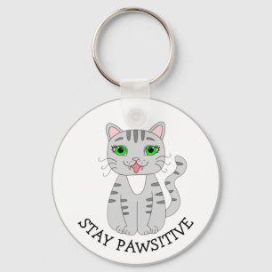 Blijf rustig   Cute Gray Cat   Wees blij Sleutelhanger