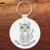 Blijf rustig | Cute Gray Cat | Wees blij Sleutelhanger (Voorkant)
