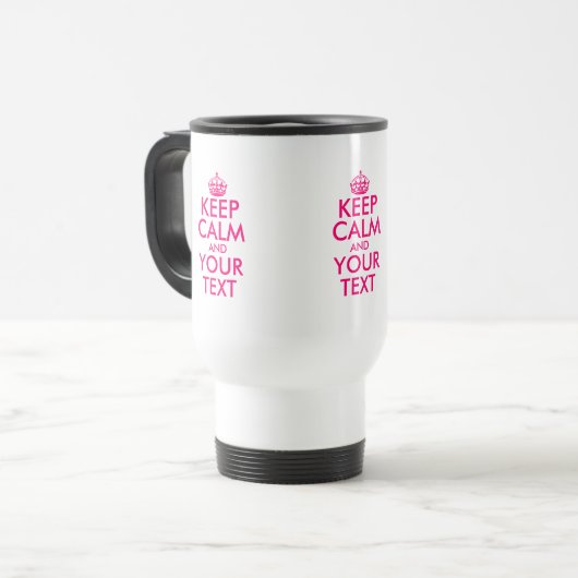 Blijf rustig door met roze fornuis reisbeker (Voorkant links)