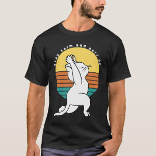 Blijf rustig en Spint op Retro Yoga Cat Cadeau T-shirt