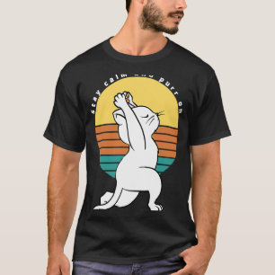 Blijf rustig en Spint op Retro Yoga Cat Cadeau T-shirt