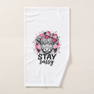 Blijf Sassy Roze Hoogland Koe Vintage Gravure Shi Handdoek