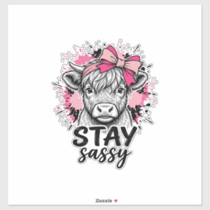 Blijf Sassy Roze Hoogland Koe Vintage Gravure Shi Sticker