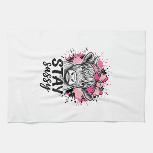 Blijf Sassy Roze Hoogland Koe Vintage Gravure Shi Theedoek