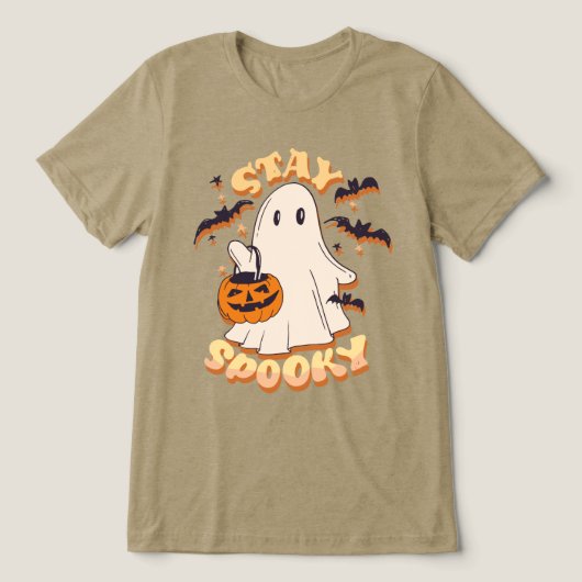 Blijf Spooky Ghost Tri-Blend Shirt (Design voorkant)