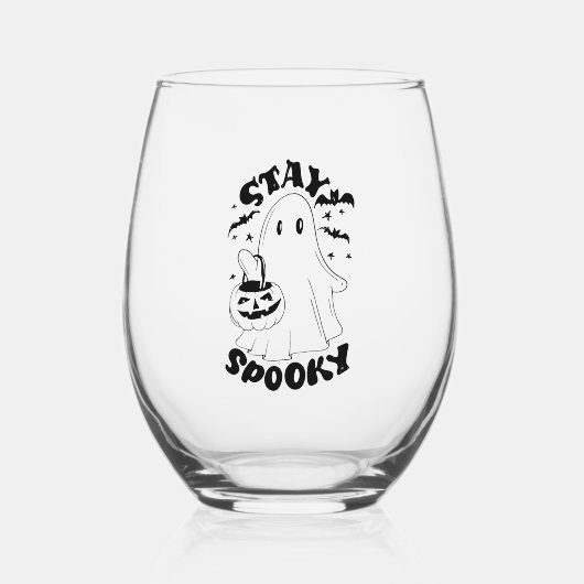 Blijf Spooky Ghost Wijnglas Zonder Voet (Voorkant)
