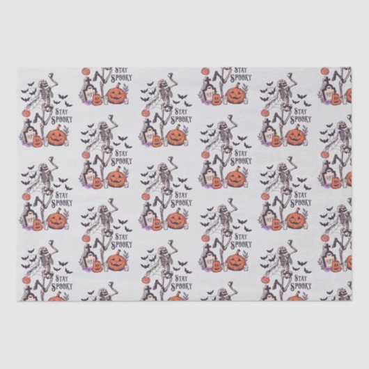 Blijf Spooky Graveyard Skelet Grijs Halloween Tissuepapier (Voorkant)