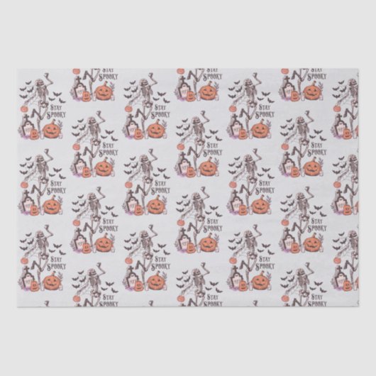 Blijf Spooky Graveyard Skelet Grijs Halloween Tissuepapier (Voorkant)