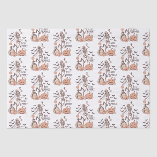 Blijf Spooky Graveyard Skelet White Halloween Tissuepapier (Voorkant)