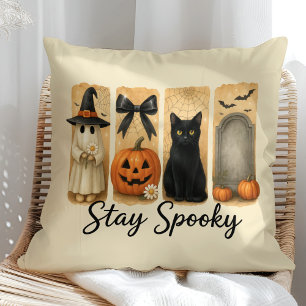 Blijf Spooky Halloween Brush Stroke Cat Kussen