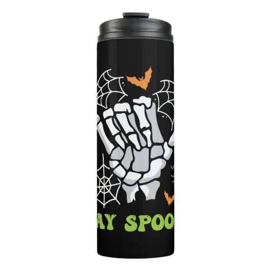 Blijf Spooky Halloween Skeleton Hand Thermosbeker (Voorkant)