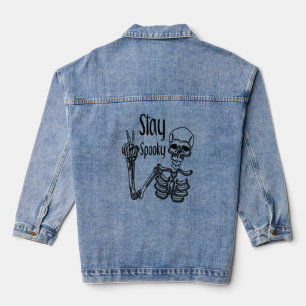 Blijf Spooky Skelet Peace Sign Hand Mannen Vrouwen Denim Jacket