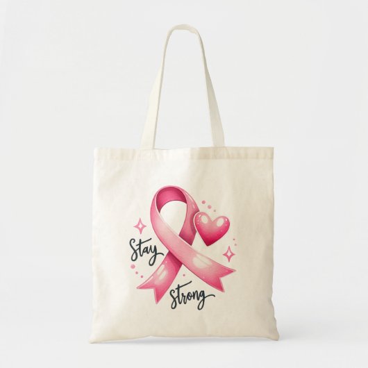 Blijf sterk roze lint tote bag (Voorkant)