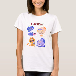 Blijf Thuis Cozy Kattenliefhebber Minimalistische T-shirt