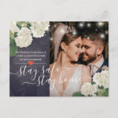 Blijf thuis en blijf veilig voor bruiloft Uitstel Aankondigingskaart (Voorkant)