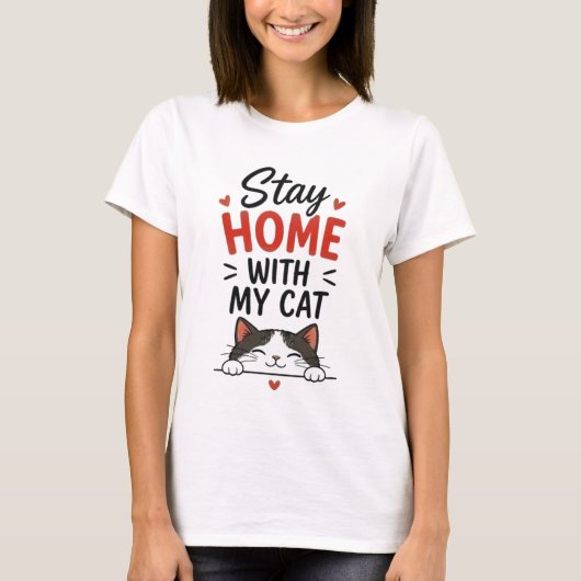 Blijf Thuis Met Mijn Kat Gezellig Introvert Kat Li T-shirt (Voorkant)