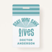 Blijf thuis om levens te redden blauwe kleurrijke badge (Achterkant)