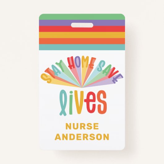 Blijf thuis om levens te redden regenboog kleurrij badge (Voorkant)