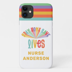 Blijf thuis redden levens regenboogkleurig iPhone 11 hoesje