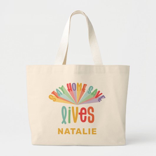 Blijf thuis redden levens regenboogkleurig grote tote bag (Voorkant)