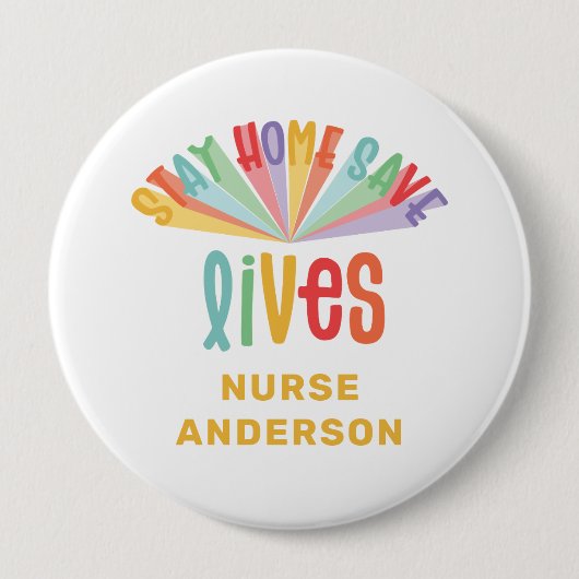 Blijf thuis redden levens regenboogkleurig ronde button 4,0 cm (Voorkant)