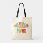 Blijf thuis redden levens regenboogkleurig tote bag (Achterkant)