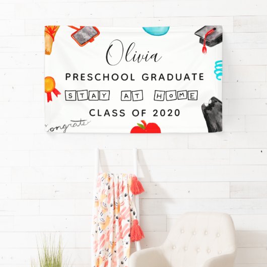 "Blijf thuis"Voorschoolse Afstuderen 2020 Spandoek (Insitu)