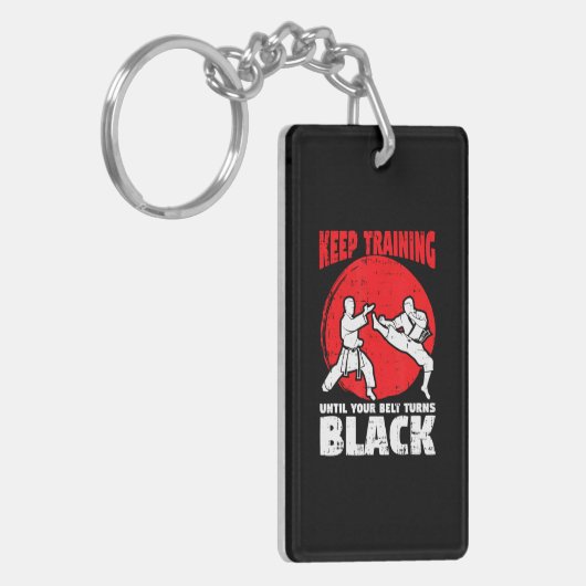 Blijf trainen tot je riem zwart karaat wordt sleutelhanger (Voorkant Links)
