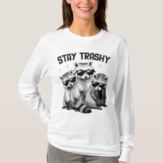 Blijf Trashy Cool Wasberen Zonnebril Retro T-shirt
