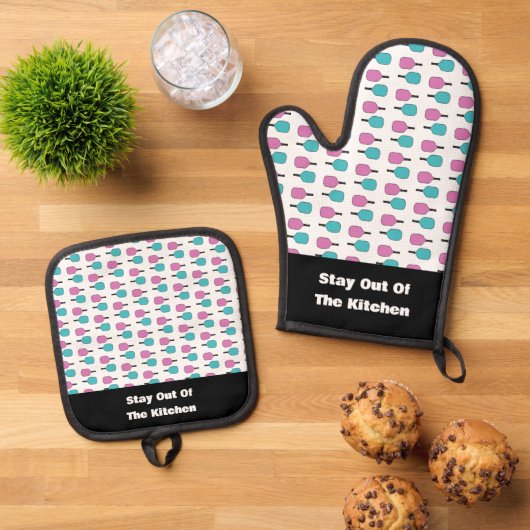 Blijf uit de keuken Grappige Pickleball Paddle Ovenwant & Pannenlap Set (Top down)