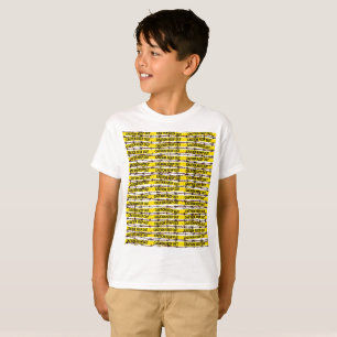 Blijf uit! Gele band en gestreepte draad T-shirt
