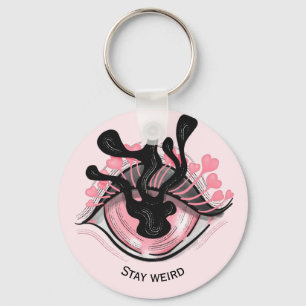 Blijf van een vreemde Gothic roze ogen Creepy Horr Sleutelhanger