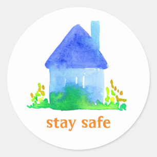 Blijf veilig Home Blue Cottage House Ronde Sticker