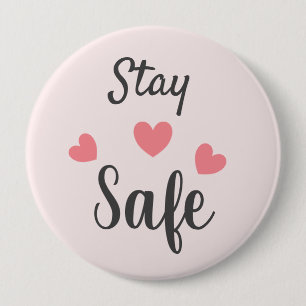 Blijf veilig liefde harten ronde button 4,0 cm