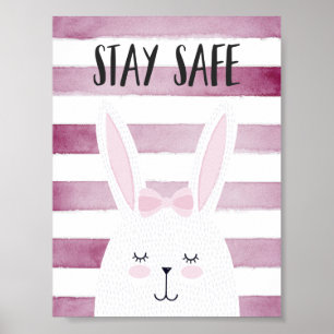 Blijf veilig Quote Funny Bunny in Roze Shades Poster