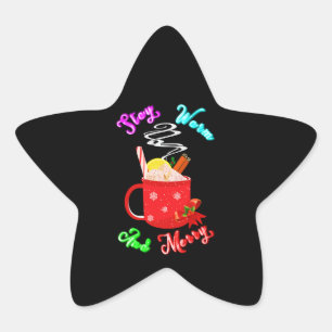 Blijf warm en vrolijk kaneel sneeuwvlokken kerst ster sticker