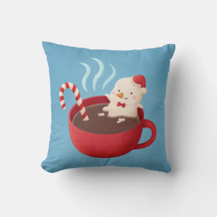 Blijf Warm Sneeuwman in Hete Chocolademelk Kerst K Kussen